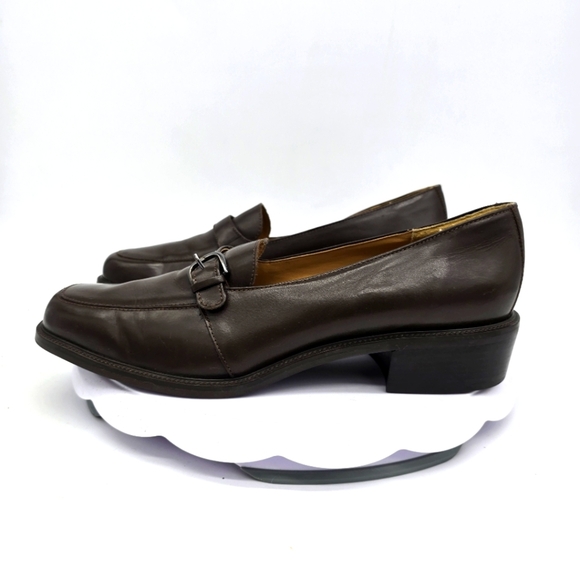 Etienne Aigner Shoe Women 10 M Dylan Heel Leather Loafers Brown - Picture 1 of 8